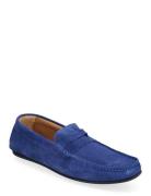 Slhsergio Suede Penny Driving Shoe B Loaferit Matalat Kengät Blue Sele...