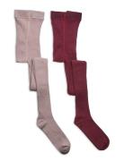 Stocking - Solid Rib 2-Pack Sukkahousut Pink Minymo