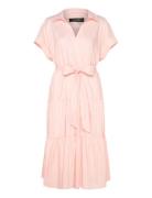Belted Cotton-Blend Tiered Dress Polvipituinen Mekko Pink Lauren Women