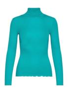 Silk T-Shirt Regular Ls Roller Neck Tops Knitwear Turtleneck Blue Rose...