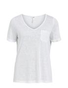 Objtessi Slub S/S V-Neck Tops T-shirts & Tops Short-sleeved White Obje...