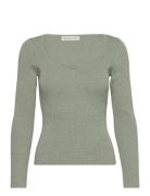 Tulip Ribbed Knitted Top Tops Knitwear Jumpers Green Malina