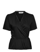 Ecovero Blouse Tops Blouses Short-sleeved Black Rosemunde