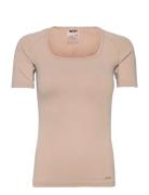 Luxe Seamless Short Sleeve Tops T-shirts & Tops Short-sleeved Beige AI...
