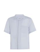 Linen Cotton Cuban S/S Shirt Tops Shirts Short-sleeved Blue Calvin Kle...