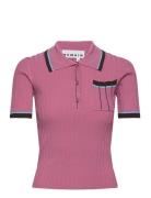 Knit Fitted Polo Shirt Tops Knitwear Jumpers Pink REMAIN Birger Christ...