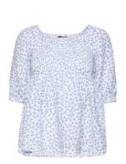Hazel Printed Linen Smock Top Tops Blouses Short-sleeved Blue Lexingto...