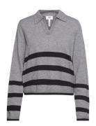 Objthess L/S V-Neck Knit Polo Noos Tops Knitwear Jumpers Grey Object
