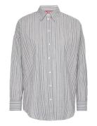 Over D Seersucker Shirt, 100% Cotton Tops Shirts Long-sleeved Blue Esp...
