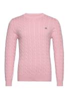 Cotton Cable C-Neck Tops Knitwear Round Necks Pink GANT