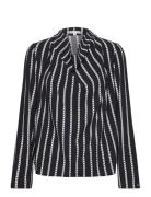 Argyle Stripe Cowl Neck Blouse Tops Blouses Long-sleeved Black Tommy H...