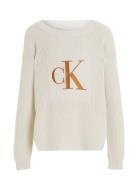 Bronze Monogram Slit Sweater Tops Knitwear Pullovers Cream Calvin Klei...