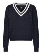 Tjw V-Neck Cable Sweater Tops Knitwear Jumpers Navy Tommy Jeans