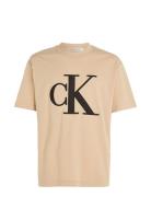 Perforated Monologo Tee Tops T-shirts Short-sleeved Beige Calvin Klein...