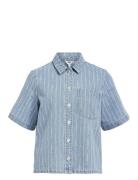 Objsali 2/4 Denim Shirt 131 Tops Shirts Short-sleeved Blue Object