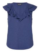 Ruffle-Trim Slub Jersey Sleeveless Tee Tops T-shirts & Tops Sleeveless...
