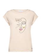 T-Shirt With Face Print - Cap Sleev Tops T-shirts & Tops Short-sleeved...
