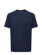 Kobkian Reg Seersucker S/S Tee Jrs Tops T-shirts Short-sleeved Navy Ki...