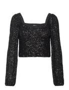 Sequin Top Tops T-shirts & Tops Long-sleeved Black Gina Tricot