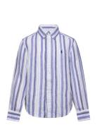 Plaid Linen Shirt Tops Shirts Long-sleeved Shirts Blue Ralph Lauren Ki...