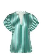 Fluid Stripe Vn Ss Blouse Tops Blouses Short-sleeved Green Tommy Hilfi...
