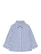 Gingham Check Cotton Shirt Tops Shirts Long-sleeved Shirts Blue Mango
