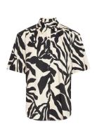 Rel Palm Print Ss Shirt Tops Shirts Short-sleeved Black GANT
