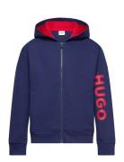 Fleece Cardigan Tops Sweat-shirts & Hoodies Hoodies Blue Hugo Kids