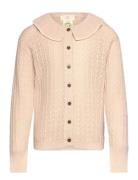 Pointelle Knitted Cable Cardigan W. Collar Tops Knitwear Cardigans Bei...
