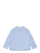 Mao Collar Linen Shirt Tops Shirts Long-sleeved Shirts Blue Mango