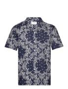 Paisley Aop Shirt S/S Tops Shirts Short-sleeved Navy Lindbergh