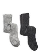 Wool Stocking - Rib 2-Pack Sukkahousut Grey Minymo