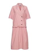 Stripe Cotton Blazer Dress Polvipituinen Mekko Pink Ganni