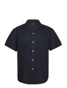 Bowling Cotton Linen Shirt S/S Tops Shirts Short-sleeved Navy Clean Cu...