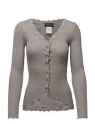 Rwbabette Silk Ls V-Neck Lace Cardi Tops Knitwear Cardigans Grey Rosem...