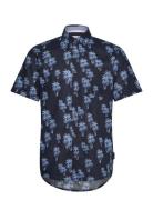 Printed Cotton Linen Shirt Tops Shirts Short-sleeved Navy Tom Tailor