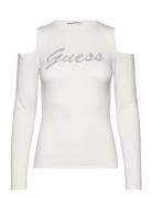 Ls Cold Shldr Guess Logo Swtr Tops T-shirts & Tops Long-sleeved White ...