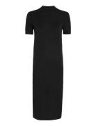 Merino Wool Mock-Nk Knee Dress Polvipituinen Mekko Black Calvin Klein