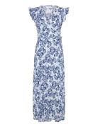 Vipeffi Lira V-Neck S/L Wrap Midi Dress Polvipituinen Mekko Blue Vila