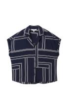 Printed Resort Blouse Tops Blouses Sleeveless Navy Tom Tailor