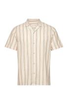 Short-Sleeved Cuban Shirt Tops Shirts Short-sleeved Beige Revolution