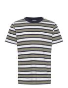 Cfthor Terry Striped Tee Tops T-shirts Short-sleeved Khaki Green Casua...