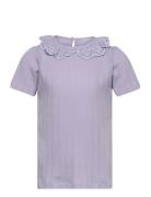 T-Shirt Ss Pointelle Tops T-shirts Short-sleeved Purple En Fant
