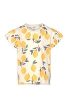 Top Frill Sleeve Lemon Aop Tops T-shirts Short-sleeved Yellow Lindex