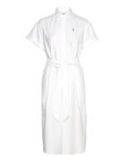 Belted Short-Sleeve Oxford Shirtdress Polvipituinen Mekko White Polo R...