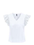 Onllou Life Emb S/S Frill Top Ptm Tops Blouses Short-sleeved White ONL...