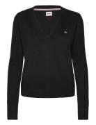 Tjw Essential Vneck Sweater Tops Knitwear Jumpers Black Tommy Jeans