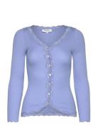 Rwbabette Silk Ls V-Neck Lace Cardi Tops Knitwear Cardigans Blue Rosem...