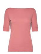 Cotton Boatneck Top Tops T-shirts & Tops Short-sleeved Pink Lauren Ral...