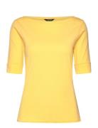 Stretch Cotton Boatneck Tee Tops T-shirts & Tops Short-sleeved Yellow ...